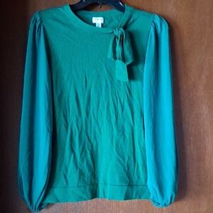 J. Crew Green Blouse with Bow Accent
